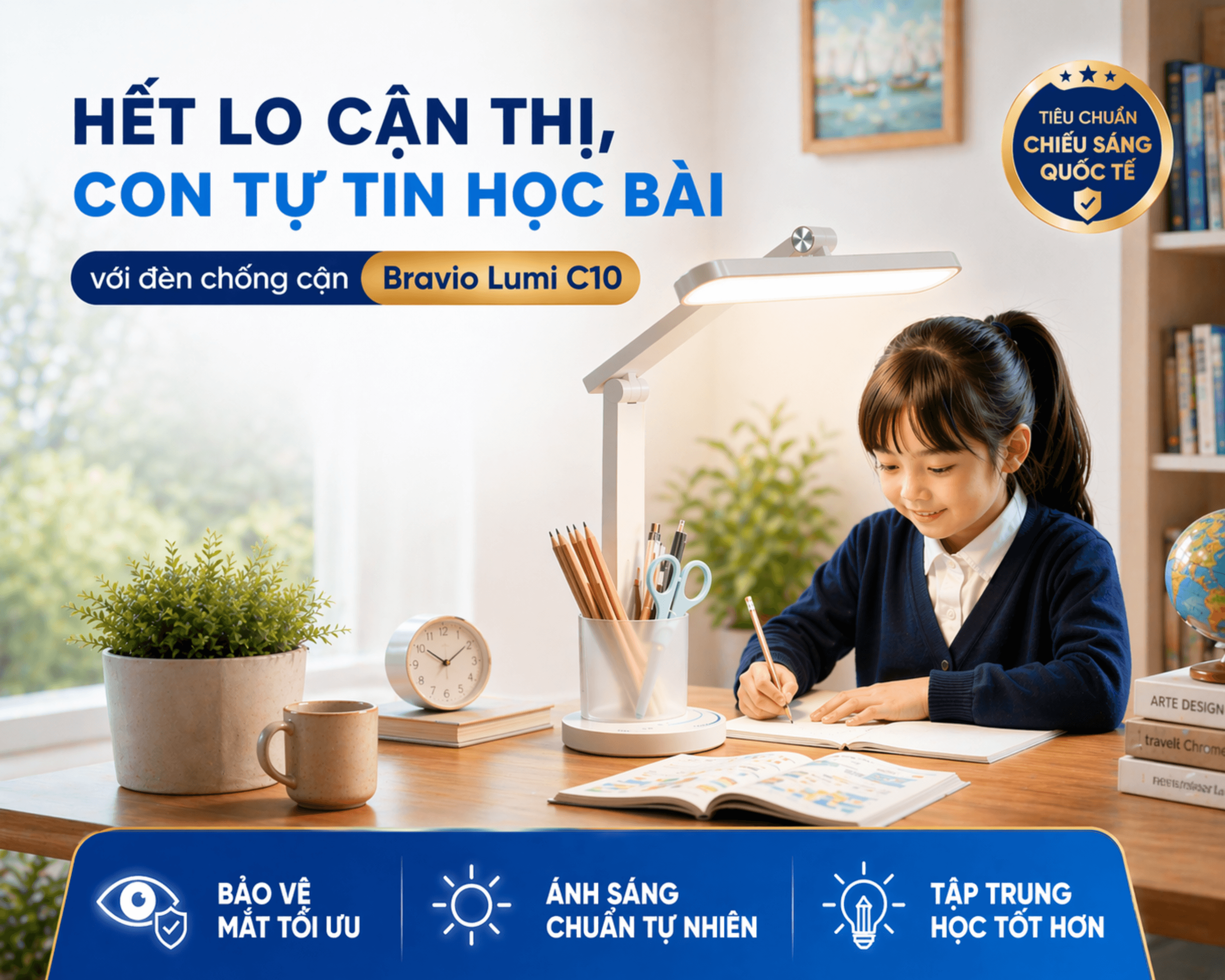 Đèn học Bravio Lumi C10 bảo vệ mắt con